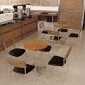 Modern Coffee Shop Interior With Bench Seating Wooden Tables Chairs And COFFEE Wall Sign
