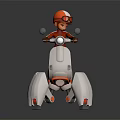 Futuristic White And Orange Motorcycle With Mechanical Legs Ridden By Female In Red Helmet Goggles