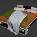 Modern Bed With Orange Mattress Green White Comforter White Pillows Black Headboard And Metal Frame
