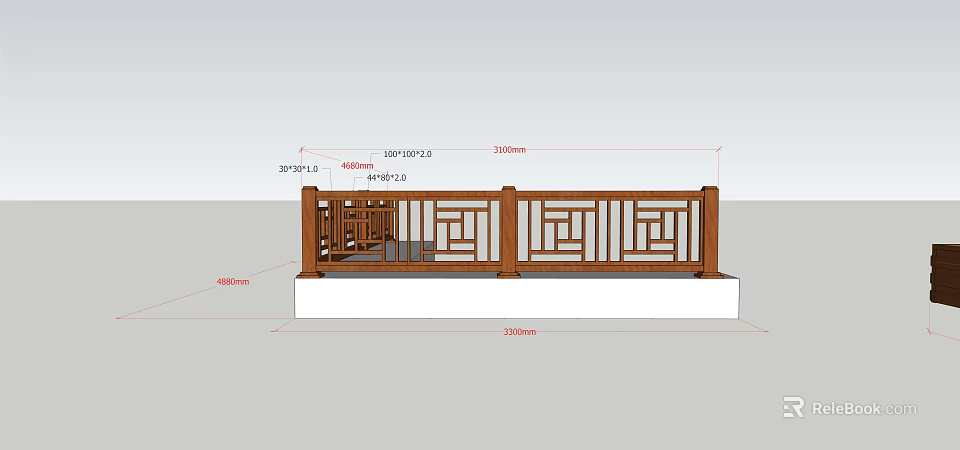 Wooden Railing With Geometric Patterns Detailed Design And Size Specifications 3d model