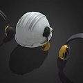 Protective Industrial Safety Equipment With White Hard Hat And Yellow Earmuffs