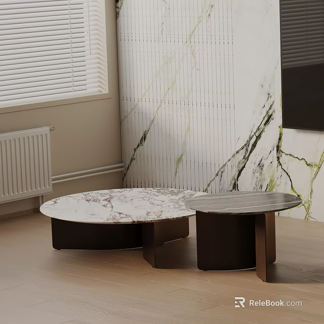 Modern Sofa Coffee Table Combination With Oval Marble Top And Metal Base Design 3d model 