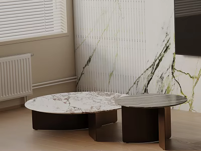Modern Sofa Coffee Table Combination With Oval Marble Top And Metal Base Design 3d model