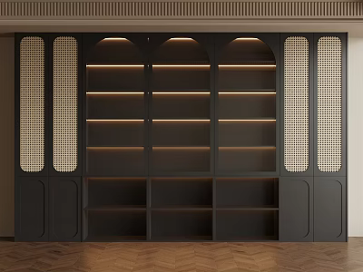 Elegant Modern Bookcase Design With Open Shelves LED Lighting And Perforated Panels 3d model