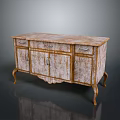 Classic Vintage Wooden Cabinet With Distressed Finish Drawers Doors And Curved Legs