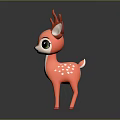 Cute Red Antler Deer Toy Figure With Green Eyes Pink Body White Belly Spots Standing