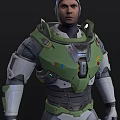 Futuristic Green and Gray Mech Suit Design for Game Movie Character with Tech Details