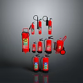 Various Red Fire Extinguishers Including Portable And Trolley Mounted Types