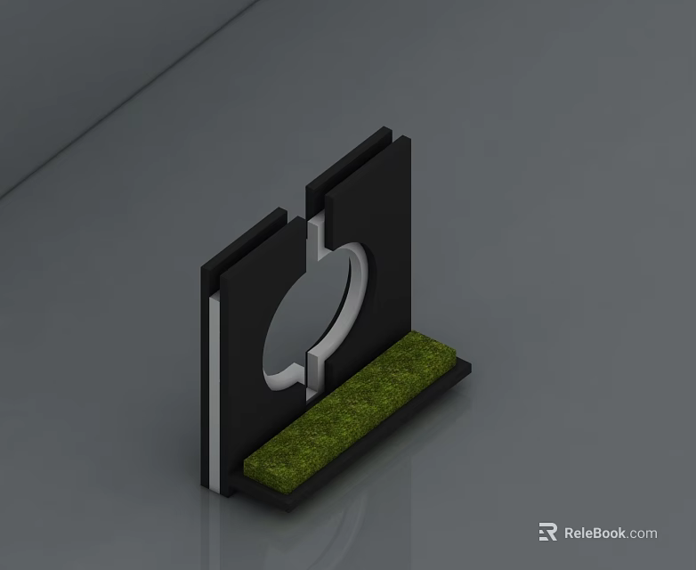 Modern Swing Door With Black Frame Glass Panel And Green Grass Base 3d model 