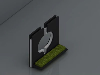 Modern Swing Door With Black Frame Glass Panel And Green Grass Base 3d model