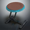Modern Stool With Brown Padded Seat And Blue Trim On Metal Frame