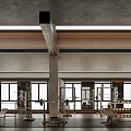Modern Gym Interior With Weightlifting Equipment And Fitness Machines Metal Ceiling Structure And Black Flooring