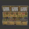 Vintage Industrial Control Panel With Three Display Screens And Rusted Buttons Knobs 3d model