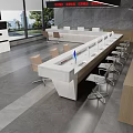 Modern Spacious Service Hall Interior With Seating Area And Counters 3d model