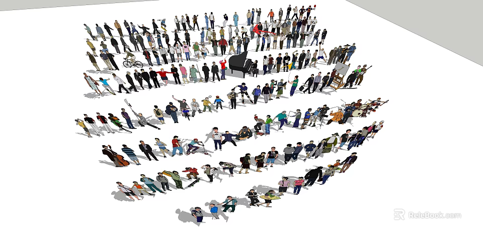 Large Group of People in Diverse Poses Standing Sitting and Interacting 3d model 