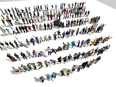 Large Group of People in Diverse Poses Standing Sitting and Interacting 3d model