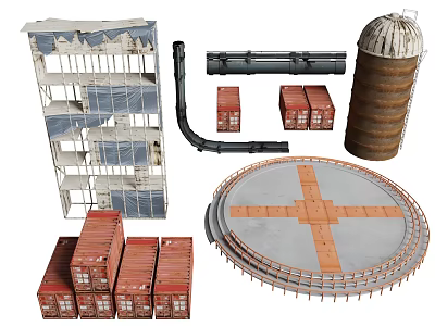 Industrial Logistics Components With Containers Silo Circular Track And Multi Level Structure 3d model