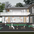 Modern Detached Villa With Glass Walls Open Patio And Lush Trees Surrounding