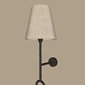 Modern Minimalist Wall Lamp With Beige Linen Shade And Black Metal Pole Mounted On Wall