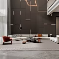 Modern Duplex Living Room Interior With Marble Feature Wall TV Unit And Chandelier