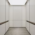 Modern Elevator Corridor Interior Design With White Vertical Panels And Side Railings 3d model