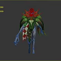 Fantasy Woman in Elaborate Red and Gold Costume With Crown and Wing Like Structures