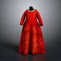 Elegant Red Long Dress With White Collar And Intricate Patterned Design