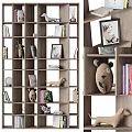 Wooden Decorative Cabinet With Multi Tiered Shelves Books Figurines And Photo Frames