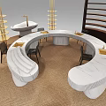 Modern Circular Exhibition Booth With Wooden Structure SIDORS Signage Central Table And Marble Elements