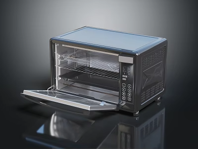 Modern Countertop Electric Oven With Transparent Glass Door Open Rack And Control Panel 3d model