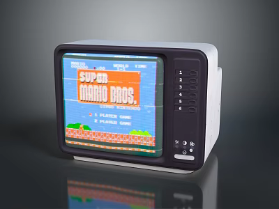 Old School Retro TV Showing Super Mario Bros Classic Game Screen 3d model