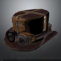Steampunk Vintage Leather Hat With Cross Straps Metal Goggles Chain Details And Copper Accents