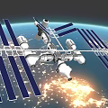 International Space Station With Solar Panels Orbiting Earth Over Illuminated Cities