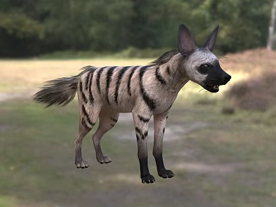 Large Striped Reptile Standing In Natural Grassland With Woodland Surroundings 3d model