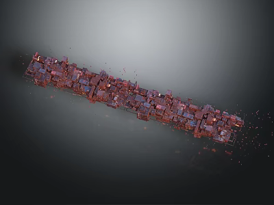 Elongated Cosmic Structure With Red Purple Cube Components And Dark Space Background 3d model