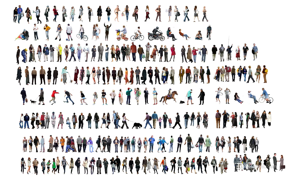 Diverse Group of People in Various Poses and Activities Silhouette Design 3d model 
