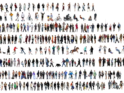 Diverse Group of People in Various Poses and Activities Silhouette Design 3d model