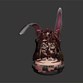 3D Female Character Head Sculpture With Bunny Ears Pink Hair And Glasses