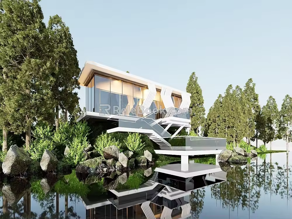 Modern Homestay Homestay Building Waterside Homestay Waterside Restaurant Net Red Architecture Book Bar 3d model