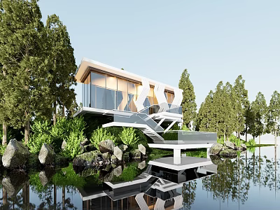 Modern Homestay Building Waterside Homestay Waterside Restaurant Net Red Architecture Book Bar 3d model