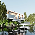 Modern Homestay Homestay Building Waterside Homestay Waterside Restaurant Net Red Architecture Book Bar 3d model