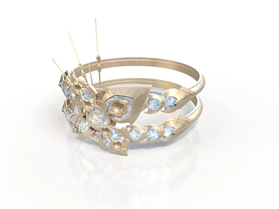 Elegant Gold Ring With Intricate Design Sparkling Gemstones And Decorative Floral Patterns 3d model