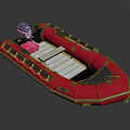 Red Inflatable Boat With Motor Red Seats And Silver Floor