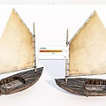Traditional Wooden Sailboats With Beige Sails And Classic Hull Design