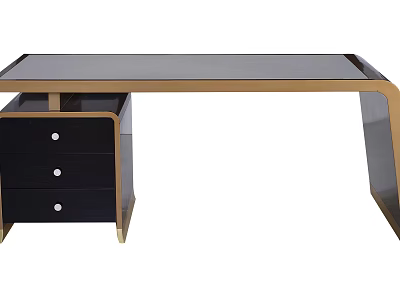 Modern Dressing Table With Glass Top Gold Frame And Black Drawers 3d model
