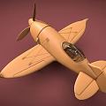 Vintage Airplane Model In Light Brown With Propeller On Dark Red Background