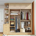 Modern Light Wood Wardrobe with Open Shelves Folded Clothes Storage and Decorative Elements