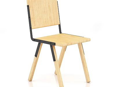 Sleek Wooden Office Chair with Black Metal Frame and Light Wood Seat Backrest 3d model