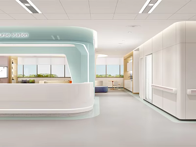 Hospital Outpatient Clinic Modern Interior With Reception Desk Info Station Light Blue And White Decor 3d model