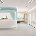Hospital Outpatient Clinic Modern Interior With Reception Desk Info Station Light Blue And White Decor